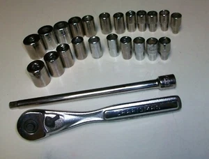 Craftsman USA~24 Pcs. ~ SAE/Metric~ 1/4" Drive~ 6 Pt. Shallow Sockets & Ratchet - Picture 1 of 12