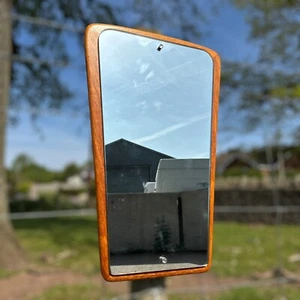 Teak Framed Wall Mirror Vintage Mid-Century Trapezium Hanging Retro - Picture 1 of 12