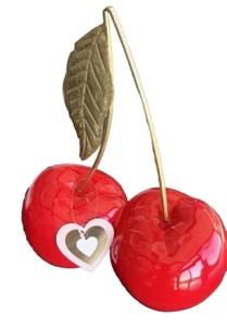 Large 14” Bright Red Cherry With Gold Stem Figure Sculpture Figurines Decor - Picture 1 of 10
