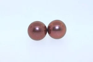 HONORA 14k Yellow Gold 6.5-7.0mm Dyed Purple Copper Genuine Pearl Stud Earrings - Picture 1 of 2