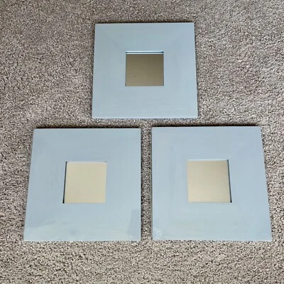 Lot of 3 IKEA MALMA Blue Framed Wall Mirrors 10” x 10” (2) NEW and (1) OPEN - Image 1 of 4