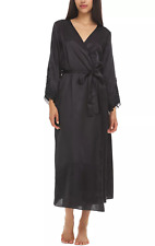 Flora Nikrooz Wrap Robe Women's Size L/xl Stella Long Black Satin Venise Trim