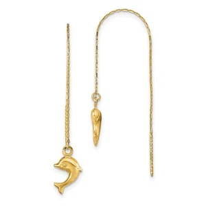 14k Yellow Gold Polished Dolphins Threader Earrings - Picture 1 of 7