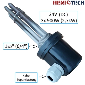 ✅ Heizstab Heizelement Photovoltaik Solar 24V (DC) 2,7kW (3x900W) mit Abdeckung - Bild 1 von 6