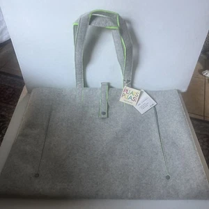 Issey Miyake Pleats Please (NEW) Felt Light Grey / Lime Green Trim Tote Bag - Picture 1 of 7