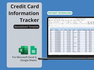 Credit Card Information Spreadsheet - Microsoft Excel & Google Sheets - Track Ca - Picture 1 of 11