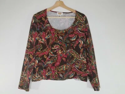 Top Talbots Mujer Marrón Multicolor Paisley Manga Larga DEFECTUOSO Talla Grande Foto 1 de 4