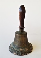 1800s antique SCHOOL DESK BRASS HAND BELL wood handle prim AAFA nice early rep