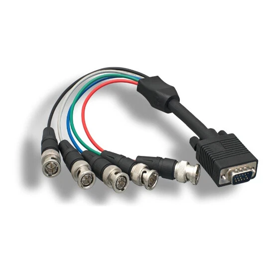 Adattatore video KNTK 1ft VGA maschio a 5-BNC maschio HD15/RGB-HV 24AWG connettore nero - Immagine 1 di 1