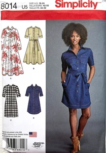 Simplicity Pattern 8014 Misses Shirt Dress Length Variation Sizes: 16 - 24 - Picture 1 of 2