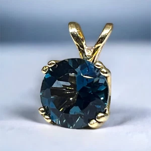 Juego de piedras preciosas de topacio azul natural de Londres RND en clavija DBL colgante de oro amarillo 14K - Imagen 1 de 5