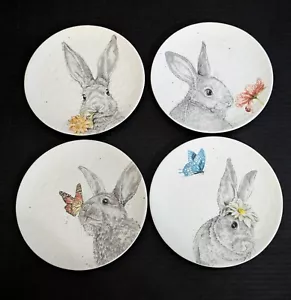 Pier 1 Sketch Bunny Salad/Dessert Plates 8.5" Earthenware Set Of 4 - Picture 1 of 7
