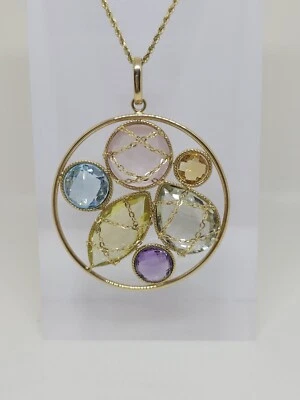 14k Yellow Gold Milor Italian Multi-gemstone Large Circle Pendant 12.1 Grams - Image 1 of 4