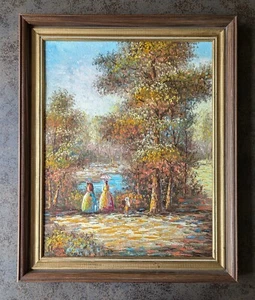 Damen am Waldsee Gemälde in Öl Impressionismus mit Rahmen van Gogh Stil - Bild 1 von 7