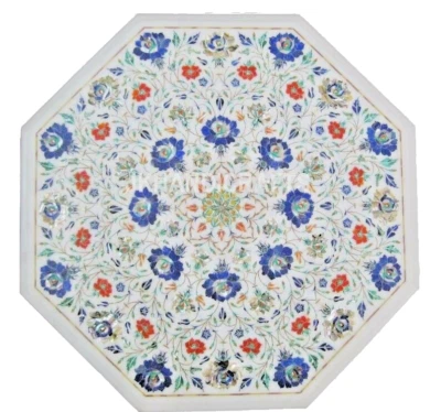 Rare abalone shell White Marble Gemstones Inlay Work Table Top Home Decor Gift - Image 1 of 4