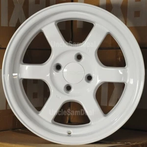 15" 15x8 4x100 +20 OFFSET 9SIX9 SIX-1 GLOSS WHITE TE 6 SPOKE SPORT 4 WHEELS SET - Picture 1 of 6