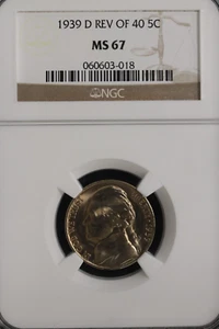 1939-D Reverse Of 1940 Jefferson Nickel Graded NGC MS67!! - Picture 1 of 2