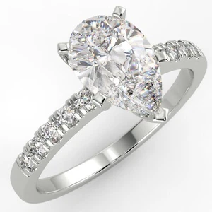 1.11 Ct Pear Cut SI1/D Solitaire Pave Diamond Engagement Ring 14K White Gold - Picture 1 of 6