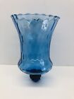 Vintage Blue Glass Honeycomb Homco Peg Candle Holder 5" Tall