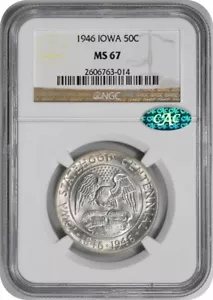 Iowa Commemorative Silver Half Dollar 1946 MS67 NGC (CAC) - Picture 1 of 2