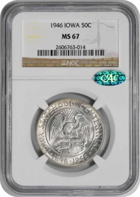 Iowa Commemorative Silver Half Dollar 1946 MS67 NGC (CAC) - Image 1 of 2
