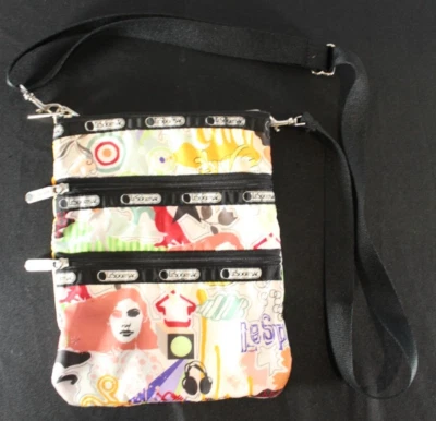 LeSportsac Abstract Art Music Bird Horse Graffiti 3-Tier Zip Crossbody Bag Purse - Image 1 of 4