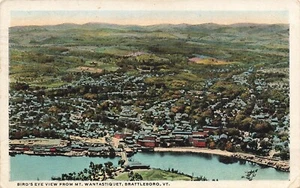 Postkarte ~ Brattleboro Vermont, Vogelperspektive vom Mt. Wantastiquet - 1917 - Bild 1 von 2