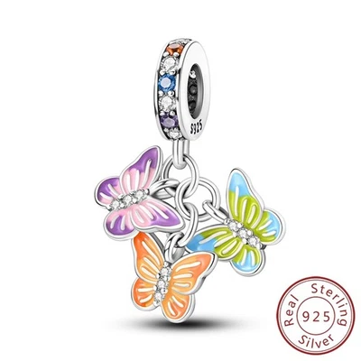 MULA Frauen 925 Sterling Silber CZ Charm Emaille Bunte Schmetterling Für Armband - Bild 1 von 4