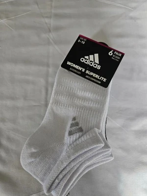 Adidas Womens No Show Socks 6 Pairs Black White Gray Superlite Compression 5-10 - Image 1 of 4