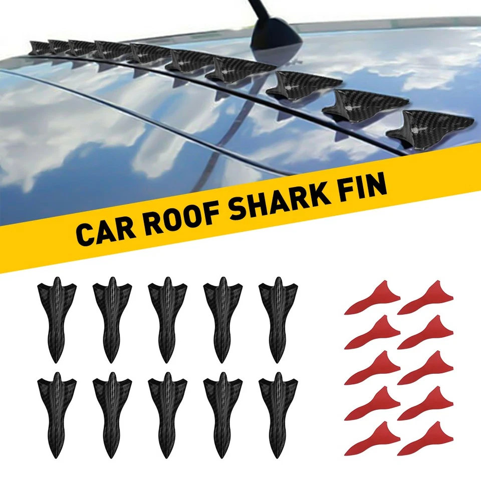 10x Car Roof Shark Fin Decorative Sticker Carbon Fiber Decors Accessories TOP A Foto 1 de 4