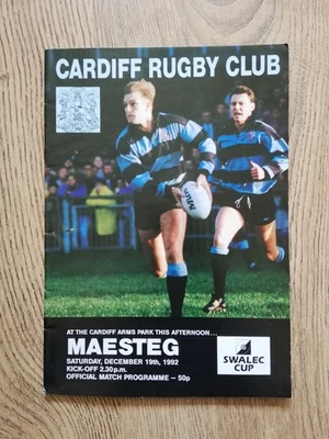 Cardiff v Maesteg Dec 1992 Swalec Cup Rugby Programme - Image 1 of 2