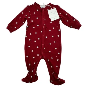 NEU FIRSTS by Petit Lem Bio Baumwolle Footie Schlafanzug Baby 3M rot weiß Stern - Bild 1 von 6