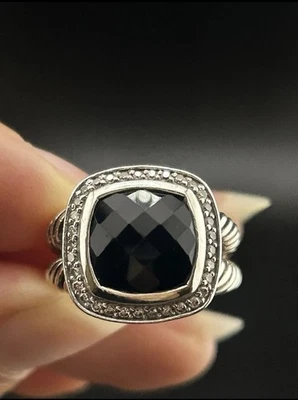 David Yurman Sterling Silver Albion Black Onyx Diamond Cable Ring Size 7 - Image 1 of 4