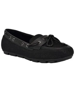 Guess Women's Lavonta Rhinestone Lace Tailored Boat Shoes - Black Logo - Picture 1 of 4