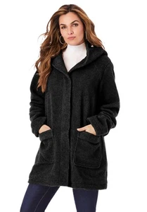Roaman's Women's Plus Size Mid Weight Hooded Teddy Coat - Picture 1 of 8