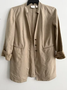 Chaqueta Chicos Talla 1 Marrón 100% Lino Manga Larga Plumero Trigo Oscuro Encaje Puño - Imagen 1 de 24