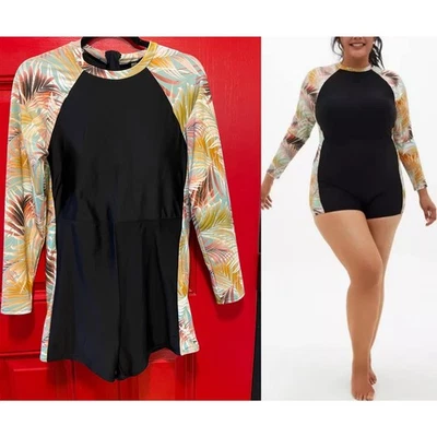 Torrid 3 (3X 22/24) 长袖黑色连体防撞连身裤式泳衣 — 第 1/3 张图片