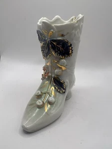 Vintage Porcelain Shoe Floral Victorian Hand Painted Gold Trim 4.3” Made Germany - Picture 1 of 7