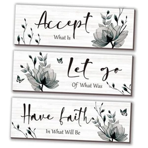 3 Stck. und weiß Badezimmer Dekor rustikale Blume Wandkunst akzeptieren 12 x 4 Zoll schwarz - Bild 1 von 7