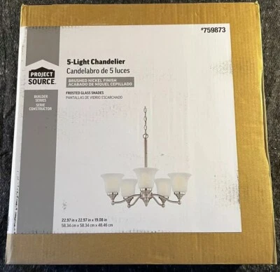 Project Source 5-Light Chandelier Brushed Nickel Finish Frosted Glass Shades - Image 1 of 4