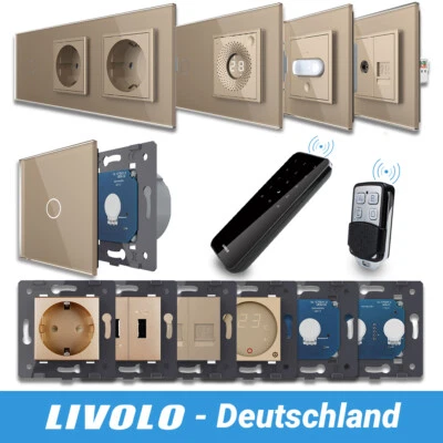 Livolo Glas Funk Touch Schalter Lichtschalter Steckdosen Wechselschalter in Gold - Bild 1 von 4