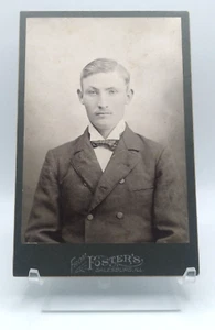 Vintage Cabinet Card CDV Serious Man in a Suit with Bow Tie B&W Photo - Picture 1 of 6
