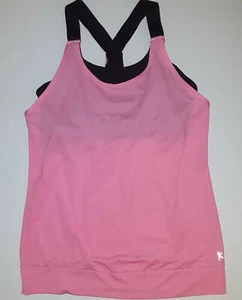 Danskin Now Womens Tank Semi Fitted Sz 4/6 Pink with Black Built In Bra Lightwei - Picture 1 of 11