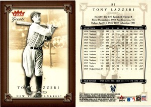 Tony Lazzeri 2004 Fleer Greats of the Game Baseball Card 81  New York Yankees