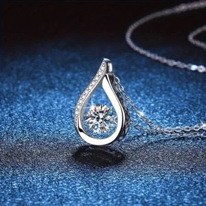 Floating Moissanite Water Drop Necklace Pendant S925 Sterling Silver - Picture 1 of 10