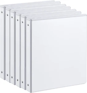 3 Ring Binder 1 Inch with 2 Interior Pockets White 6 Pack of Binders for Office - Picture 1 of 12