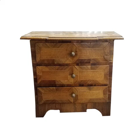 18th C German Miniature Baroque Three Drawer Chest Cover