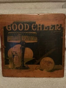 VINTAGE GOOD CHEER ORANGES SUNKIST FRUIT CRATE LABEL ON WOOD - Picture 1 of 5
