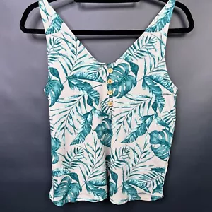 &Me Shirt Women Medium Green Floral Sleeveless Scoop Neck Wide Strap Top Blouse - Picture 1 of 12