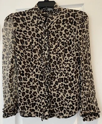 Blusa Mujer ALFANI Estampado Leopardo 100% Seda Femenina Carrera Talla Pequeña Pequeña Pequeña Foto 1 de 4